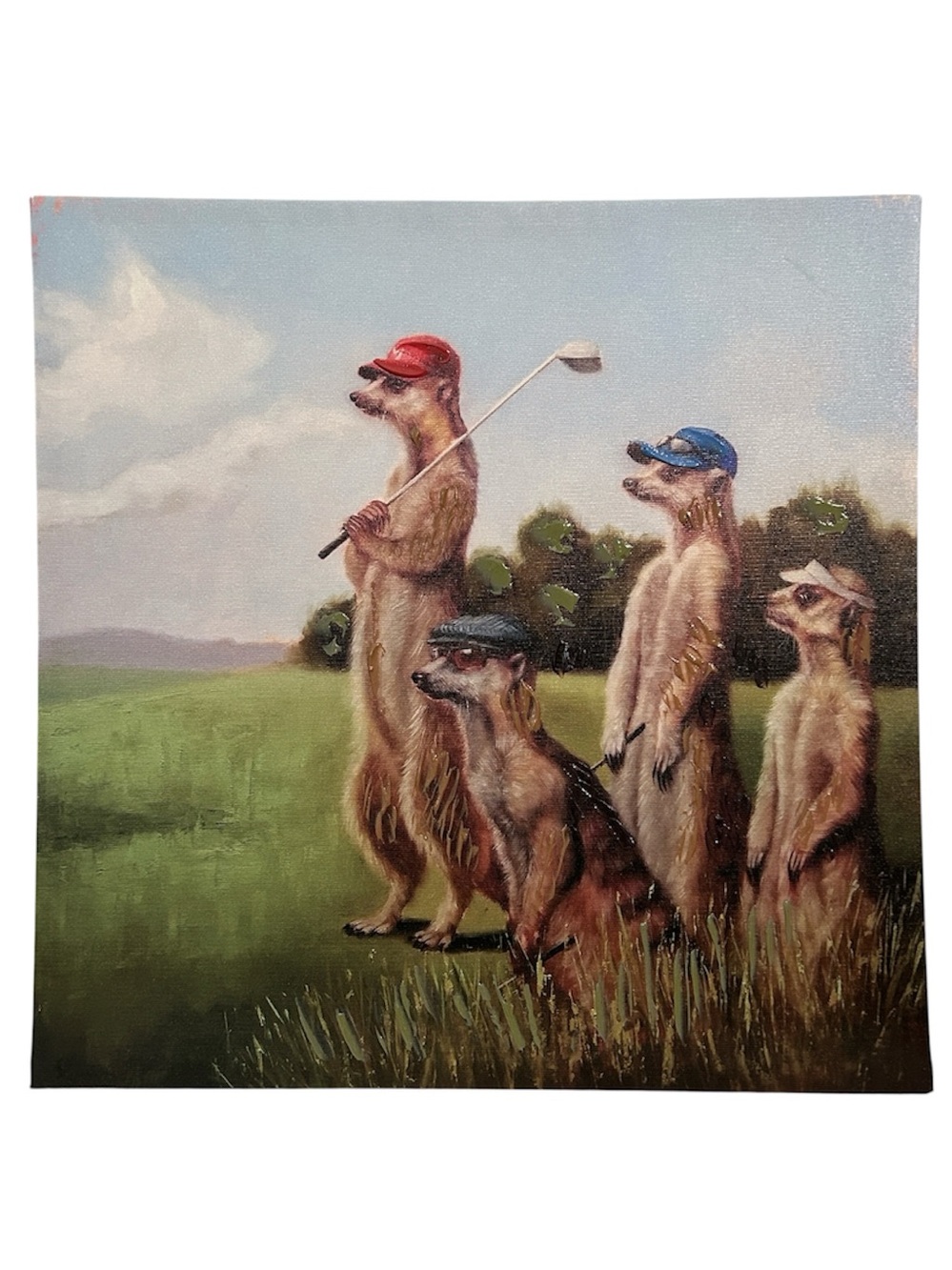 Meerkat Golfers Canvas Art - Meerkat Painting Wall Art Decor-Meerkat Painting